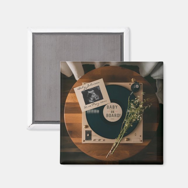 Aimant Annonce de grossesse sur tourne-disque vinyle rétr (Recto/Verso)