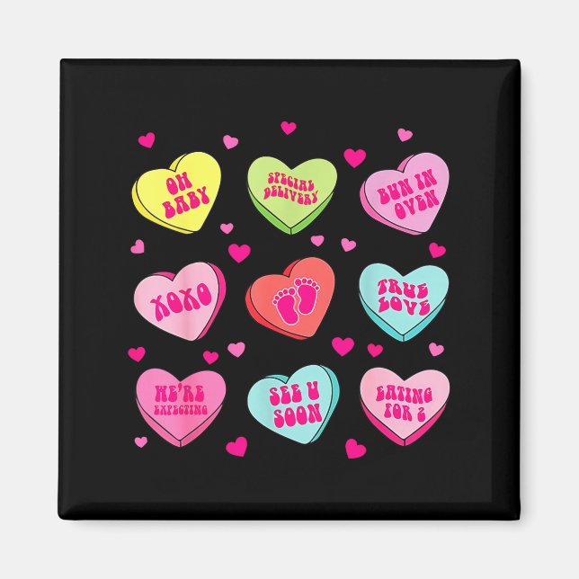 Aimant Annonce de grossesse valentines coeurs bonbons béb (Devant)