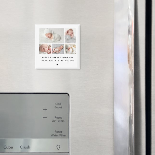 Aimant Annonce de naissance avec 5 photos sur une grille  (In situ (réfrigérateur))