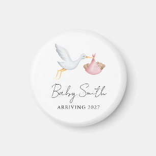 Aimant Annonce de naissance de bébé fille au coloris aqua