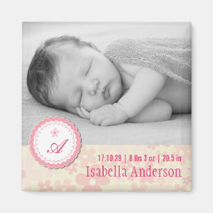 Aimant Annonce de naissance de bébé fille aux marguerites