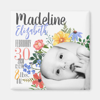 Aimant Annonce de naissance personnalisée de fleurs sauva