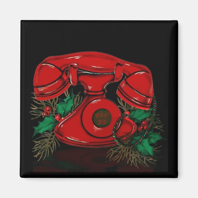 Aimant Antique Rouge Téléphone de Noël (Devant)