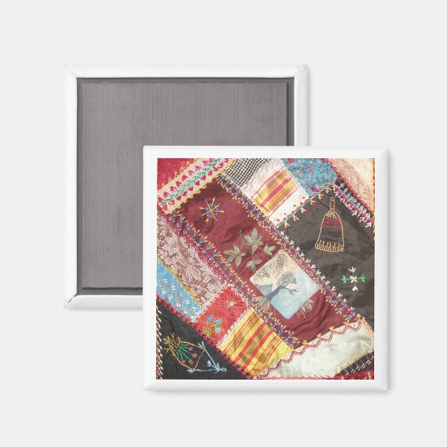 Aimant Antique, Victorian-Era Crazy Quilt Carré (Recto/Verso)