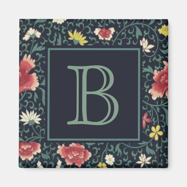 Aimant Antique Vintage Joli Monogramme Floral (Devant)