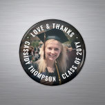 Aimant Any Text Graduation Thank You Photo Party Favor<br><div class="desc">Add an elegant personalized touch to college or high school graduation party decorations these custom photo magnets. (IMAGE PLACEMENT TIP: An easy way to center a photo exactly how you want is to crop it before uploading to the Zazzle website.) Design features a picture of the graduate and stylish curved...</div>