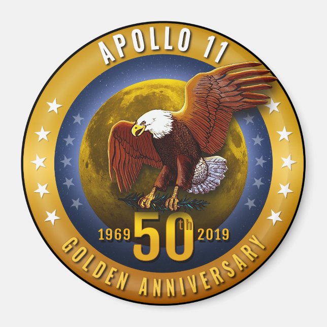 Aimant Apollo 11 50th Anniversary Golden Eagle and Moon. (Devant)