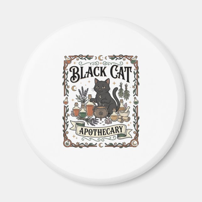 Aimant Apothicaire Chat Noir Chat Sorcière Mystique Apoth (Devant)