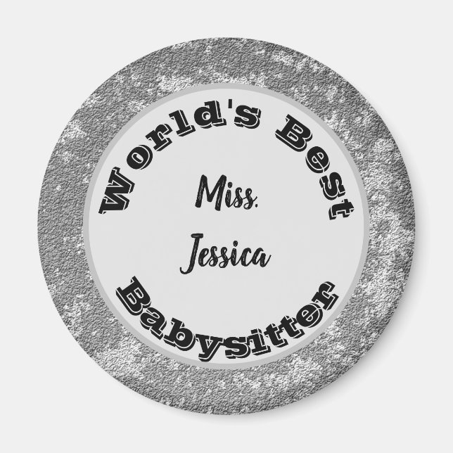 Aimant Appréciation de Babysitter Merci en argent marbré (Devant)