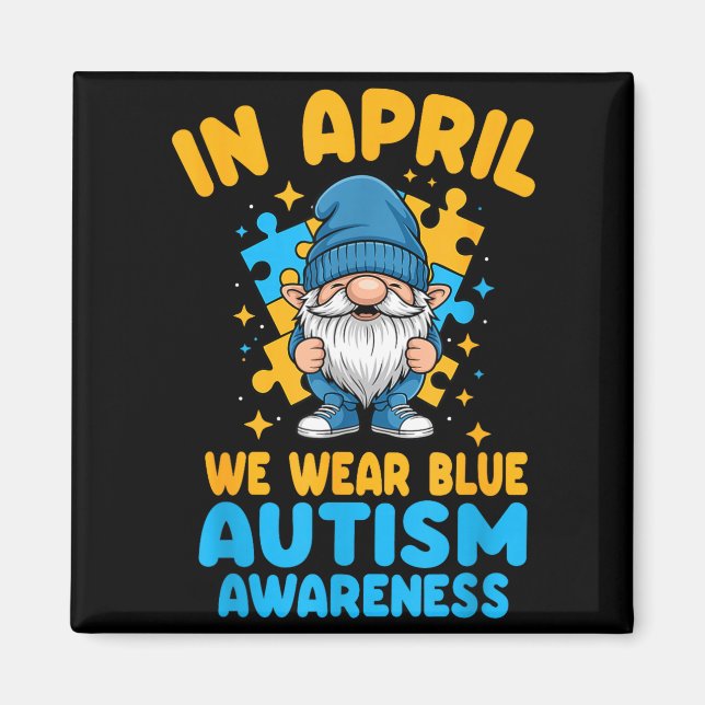 Aimant April wear blue autism acceptance gnome puzzle  (Devant)