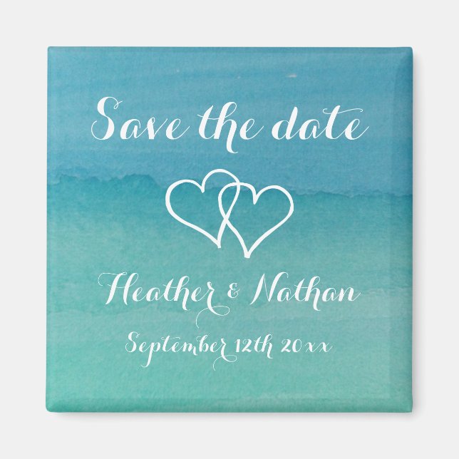 Aimant Aqua bleu aquarelle mariage enregistrer la date ma (Devant)