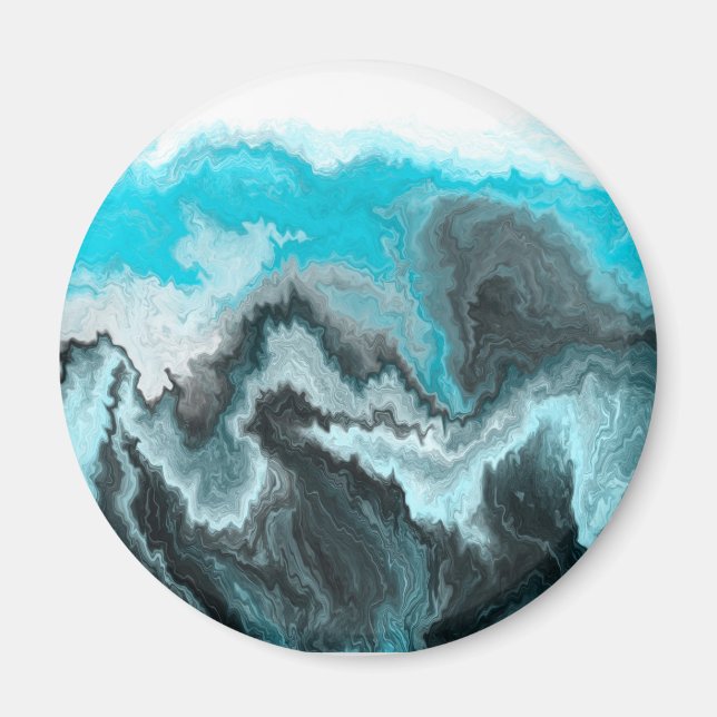 Aimant Aqua Blue Grey et Black Waves Art moderne Abstrait (Devant)