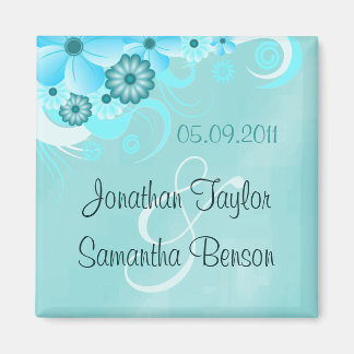 Aimant Aqua Blue Turquoise Floral Économisez La Date Aima