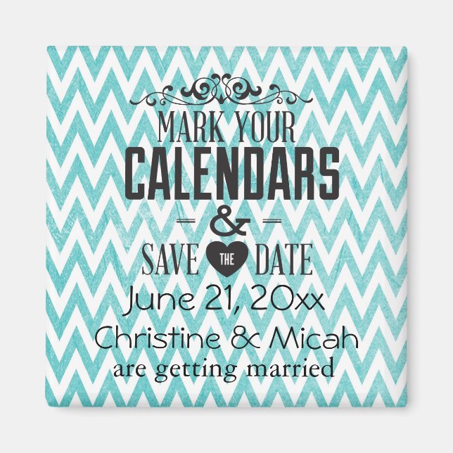 Aimant Aqua et White Chevron Sauvez la date (Devant)