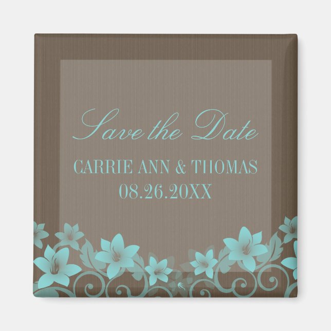 Aimant Aqua Rustic Floral Enregistrer l'aimant de date (Devant)