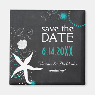 Aimant Aqua White Chalkboard Beach Wedding Enregistrer la