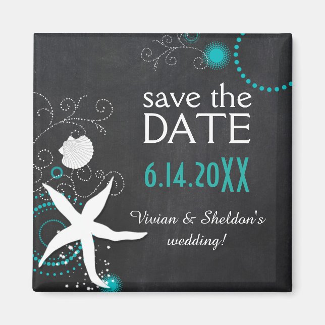 Aimant Aqua White Chalkboard Beach Wedding Enregistrer la (Devant)