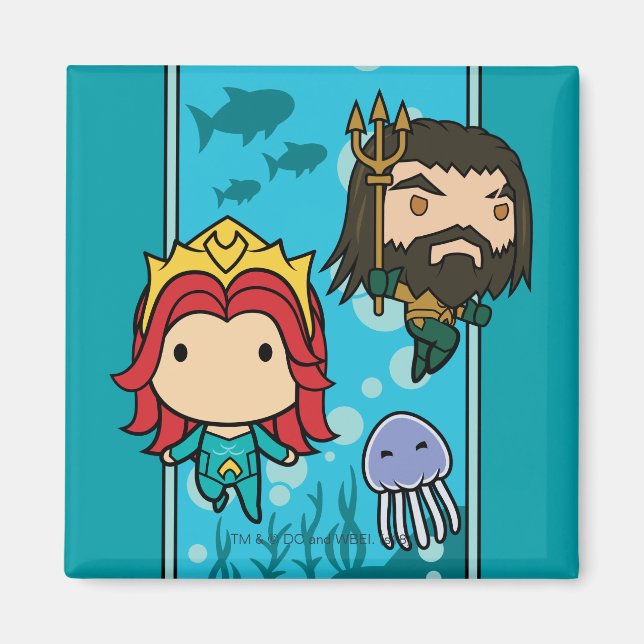 Aimant Aquaman | Chibi Mera & Aquaman Graphisme sous-mari (Devant)