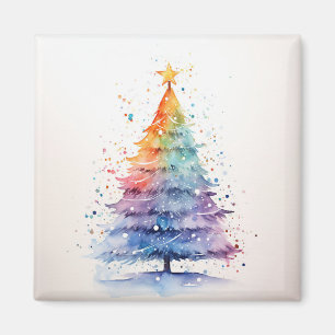 Aimant Aquarelle Arbre de Noël Rainbow