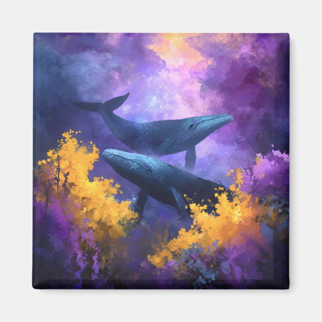 Aimant Aquarelle Baleines Jardin Océan Abstrait (Devant)