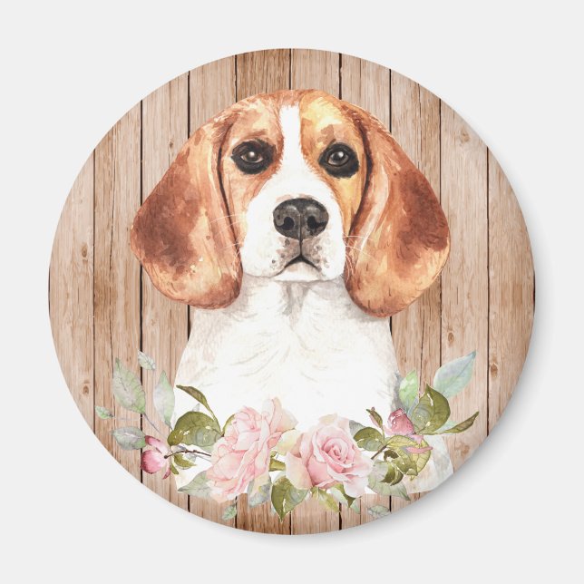 Aimant Aquarelle Beagle & Fleurs (Devant)