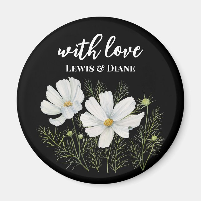 Aimant Aquarelle Blanc Cosmos Fleurs Peinture Botanique (Devant)