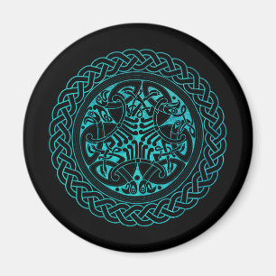 Aimant Aquarelle Bleu Célite Cercle de noeuds avec oisea