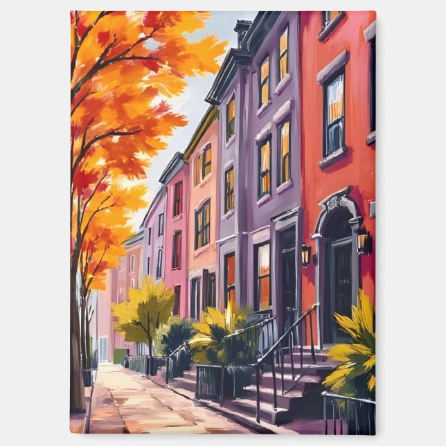 Aimant Aquarelle Brownstones de Boston Massachusetts (Recto)