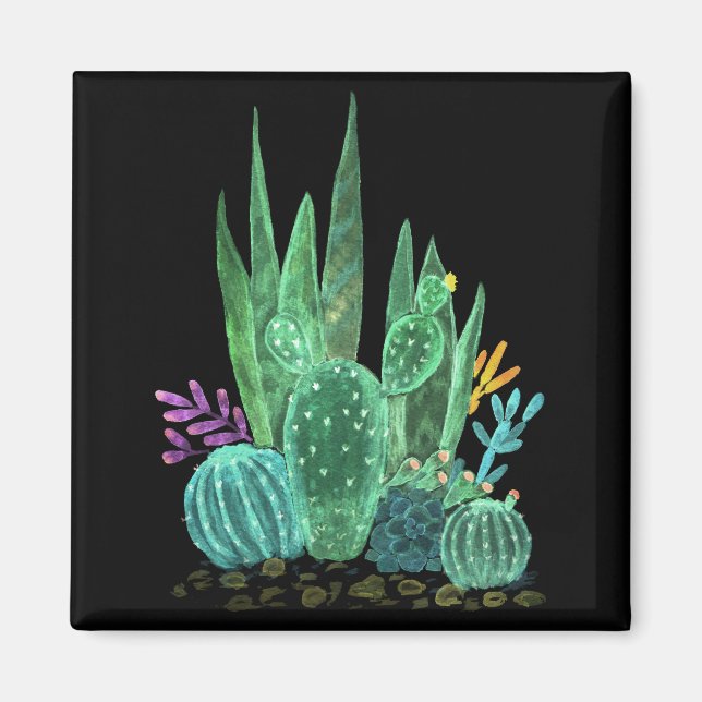 Aimant Aquarelle, cactus (Devant)