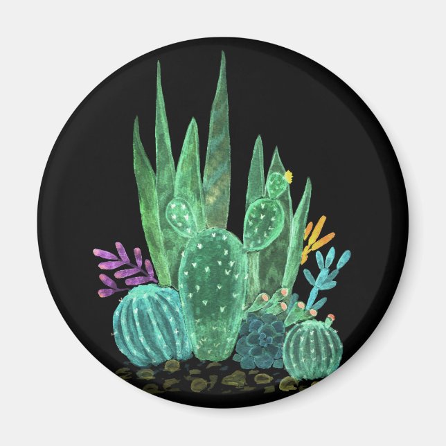 Aimant Aquarelle, cactus (Devant)