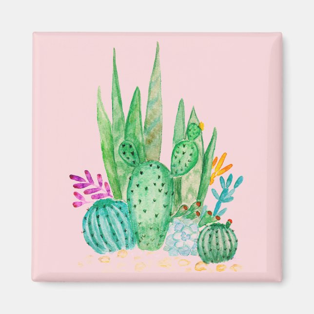 Aimant Aquarelle, cactus, succulents gros (Devant)