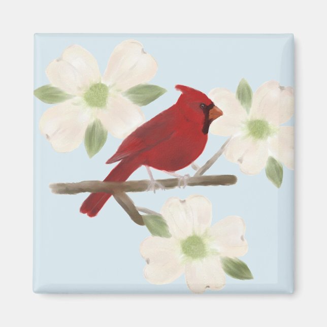 Aimant Aquarelle Cardinal et Dogwood (Devant)