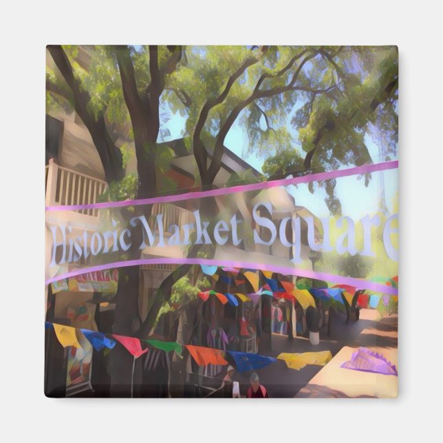 Aimant Aquarelle Carré du marché - San Antonio (Devant)