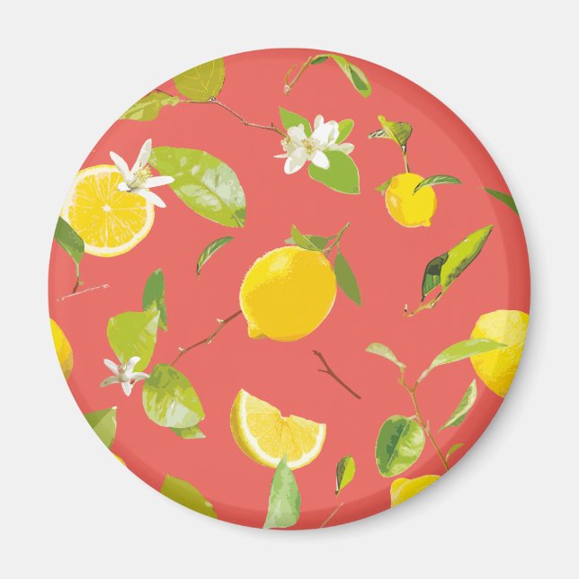 Aimant Aquarelle Citron & Feuilles 12 (Devant)