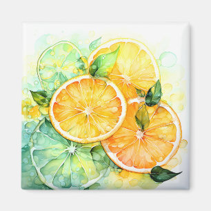Aimant Aquarelle Citron Orange Citron Vert Botanique Cuis