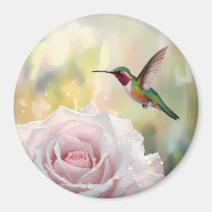 Aimant Aquarelle Colibri et rose