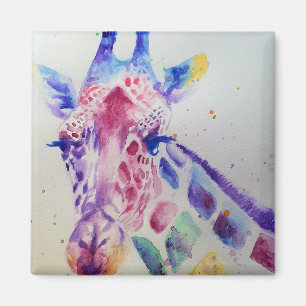 Aimant Aquarelle colorée de la Girafe et de l'animal