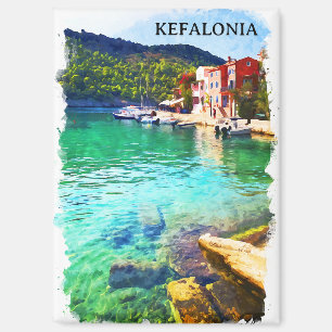 Aimant Aquarelle cool Kefalonia Grèce Vue côtière
