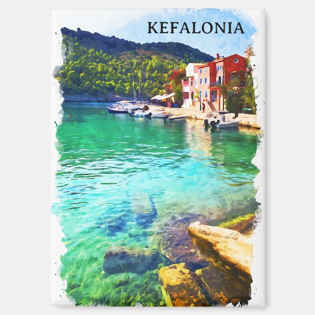 Aimant Aquarelle cool Kefalonia Grèce Vue côtière (Recto)