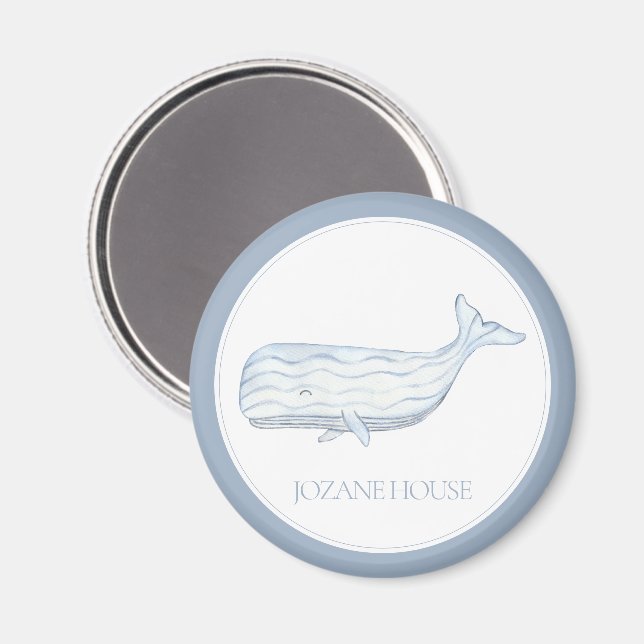 Aimant Aquarelle côtière Baleine bleue Personnalisée (Recto/Verso)