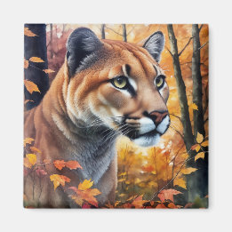 Aimant Aquarelle Cougar Chat Magnat d'art d'automne