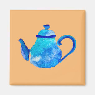 Aimant Aquarelle couleur bleu teapot