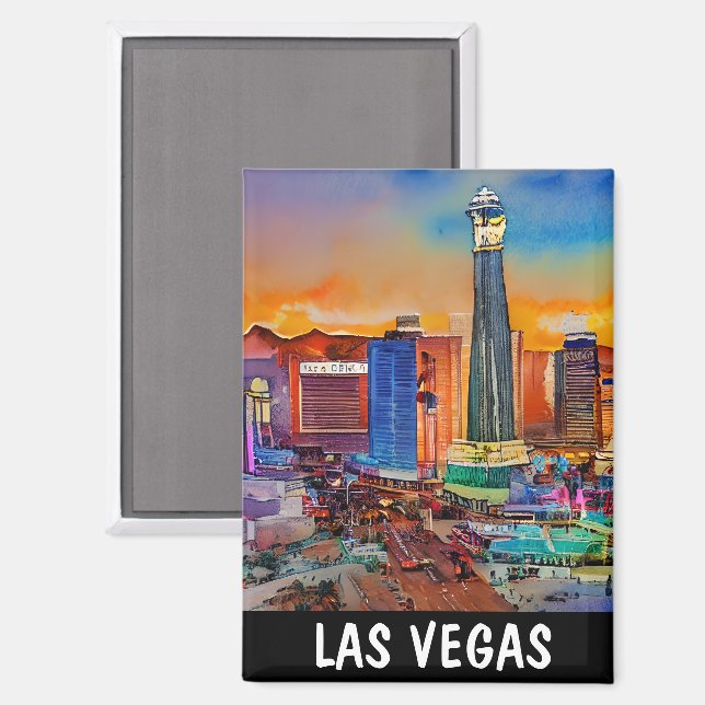 Aimant Aquarelle couleur Las Vegas Skyline (Recto/Verso)