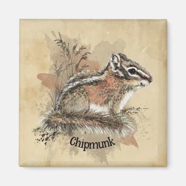 Aimant Aquarelle Cute Little Chipmunk Animal Wildlife (Devant)