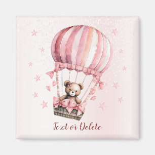 Aimant Aquarelle Cute Rose Teddy Bear Hot Air Balloon