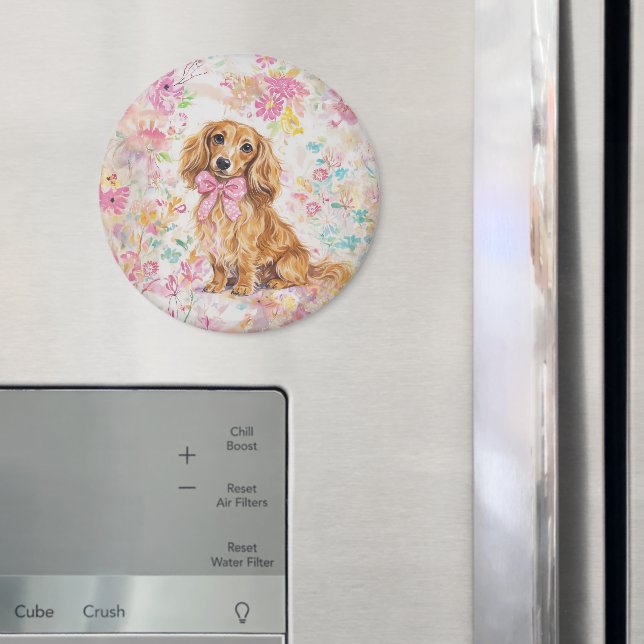 Aimant Aquarelle Dachshund à longs poils Fleurs pastel (In situ (réfrigérateur))