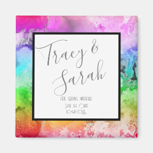 Aimant Aquarelle d'alcool arc-en-ciel Enregistrer la date