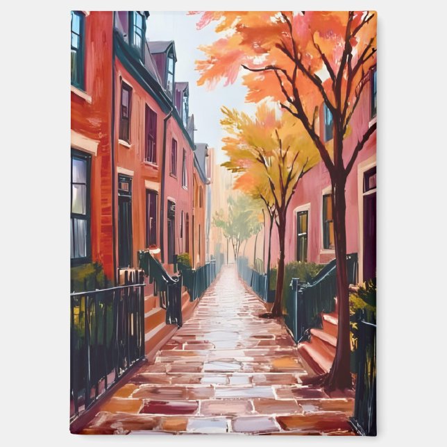 Aimant Aquarelle d'automne à Boston Beacon Hill (Recto)