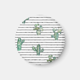 Aimant Aquarelle de Cactus : Dessin de stylo Vintage.