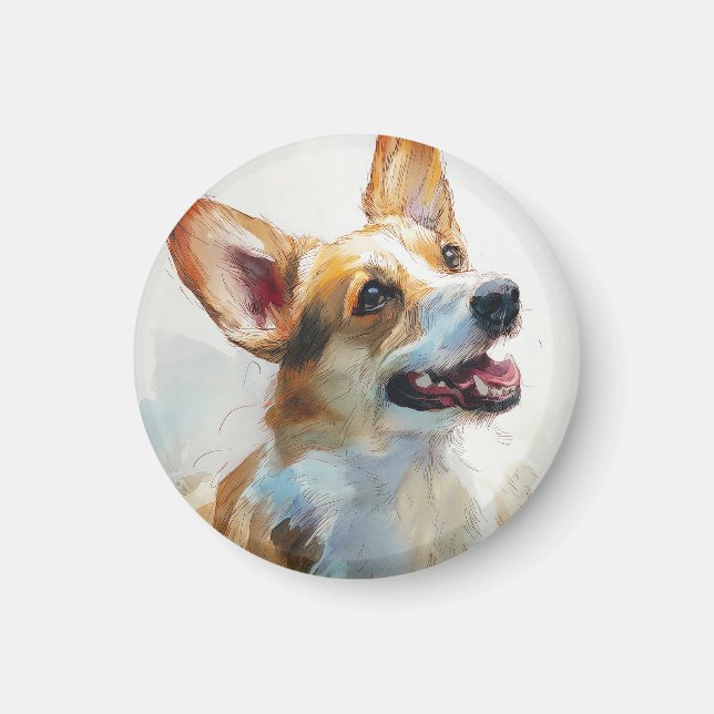 Aimant aquarelle de corgi pembroke gallois (Devant)